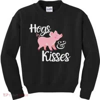 Hogs And Kisses Cute Pig Kids Sweatshirt thumb 0