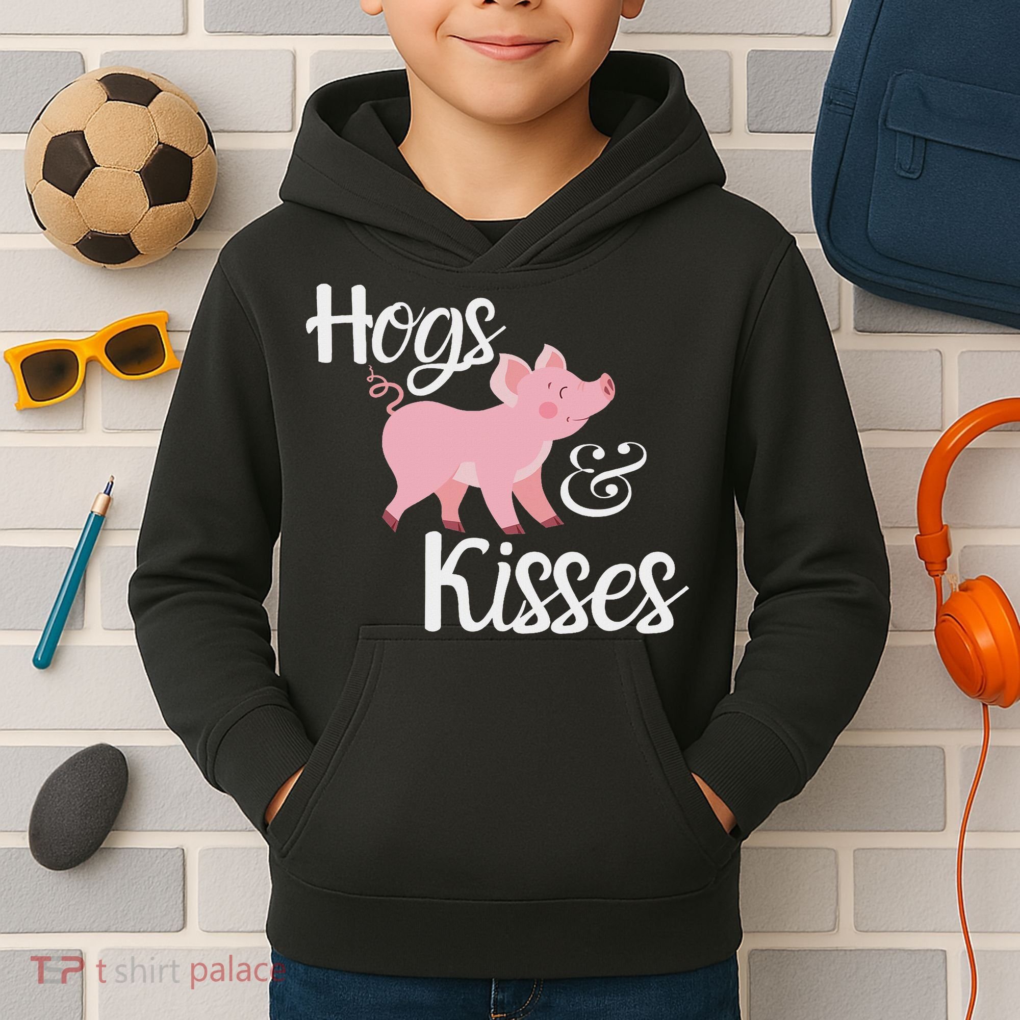 Hogs And Kisses Cute Pig Kids Hoodie