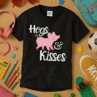Hogs And Kisses Cute Pig Kids T-Shirt thumb 3