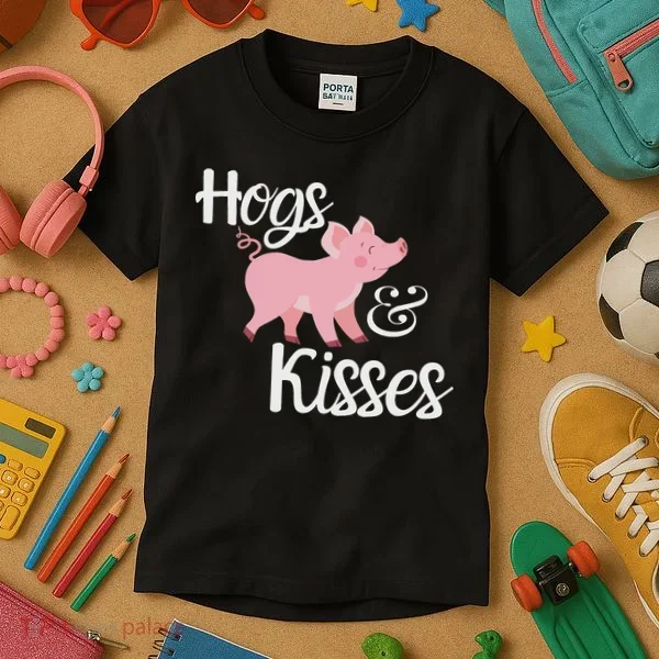 Hogs And Kisses Cute Pig Kids T-Shirt