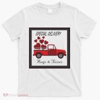 Hugs And Kisses Special Delivery Truck Happy Valentines Day T-Shirt thumb 0
