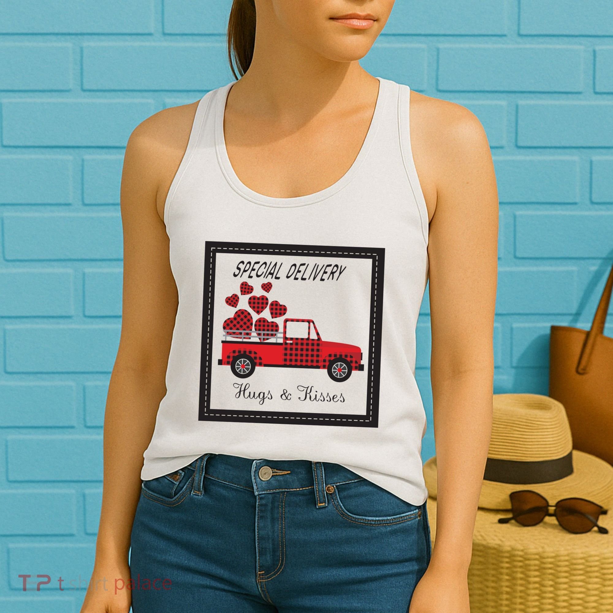 Hugs And Kisses Special Delivery Truck Happy Valentines Day Women's Tank Top