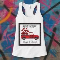 Hugs And Kisses Special Delivery Truck Happy Valentines Day Women's Tank Top thumb 3