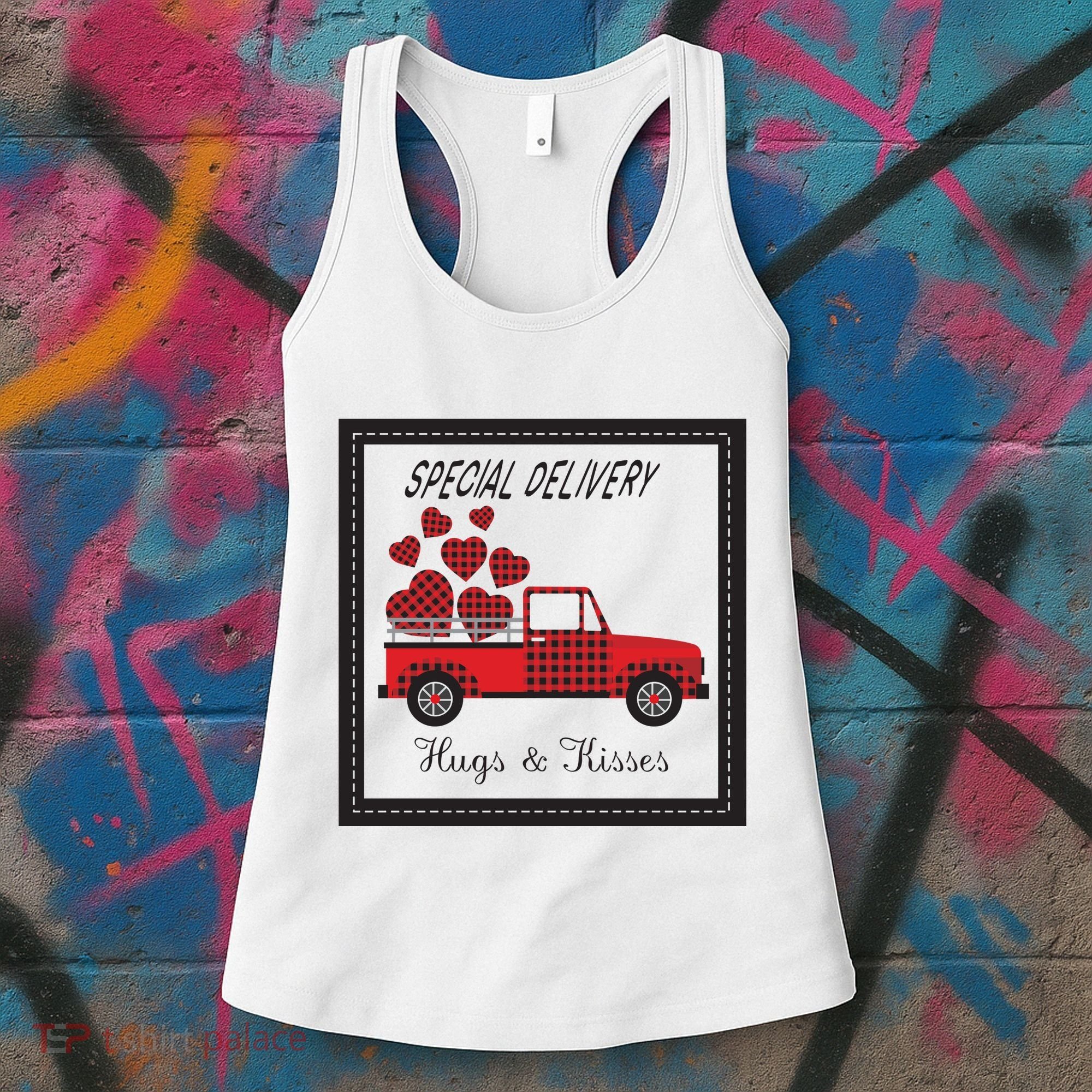 Hugs And Kisses Special Delivery Truck Happy Valentines Day Women's Tank Top
