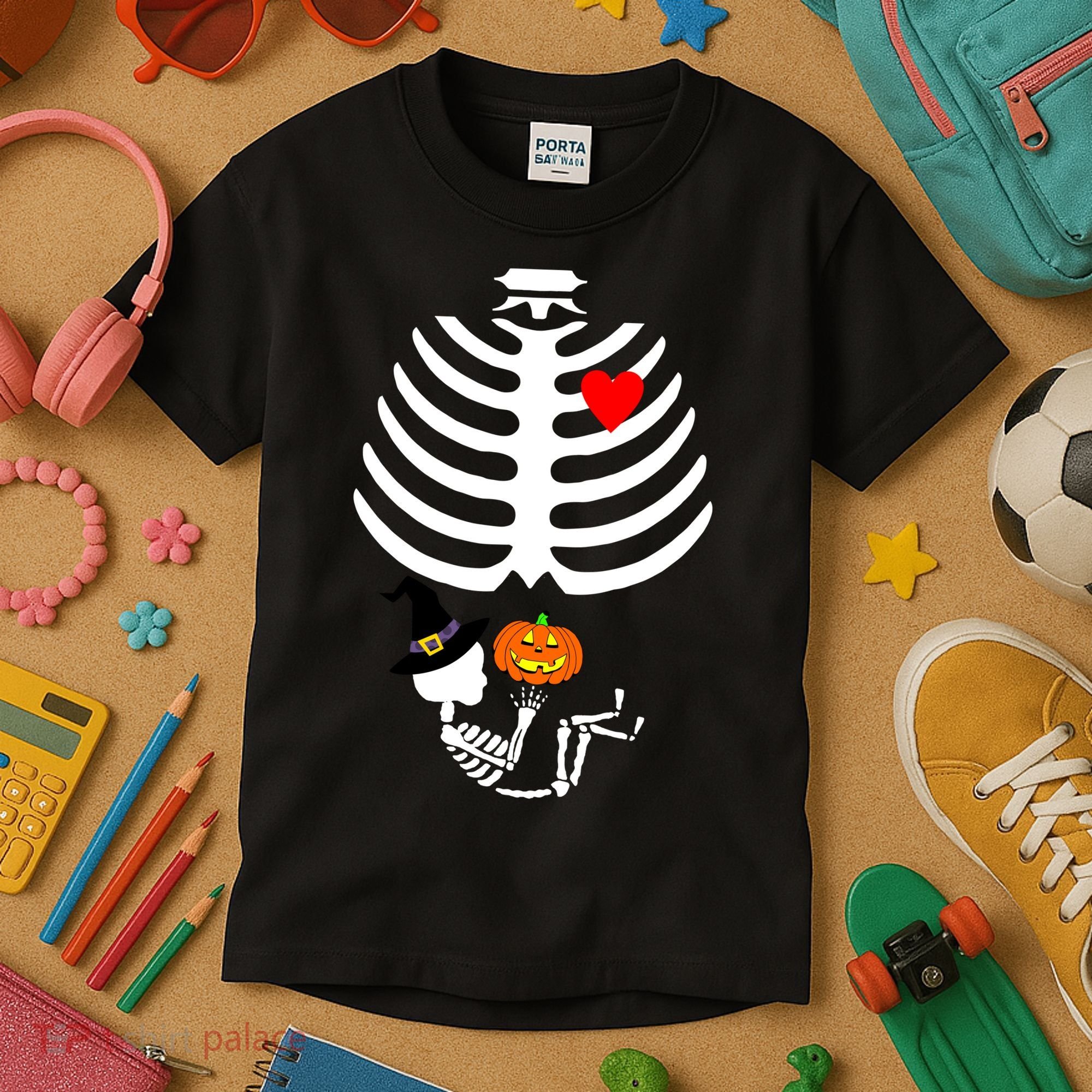 Halloween Baby Skeleton Pumpkin Kids T-Shirt