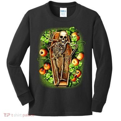 Halloween Casket Pumpkin Patch Kids Long Sleeve Shirt