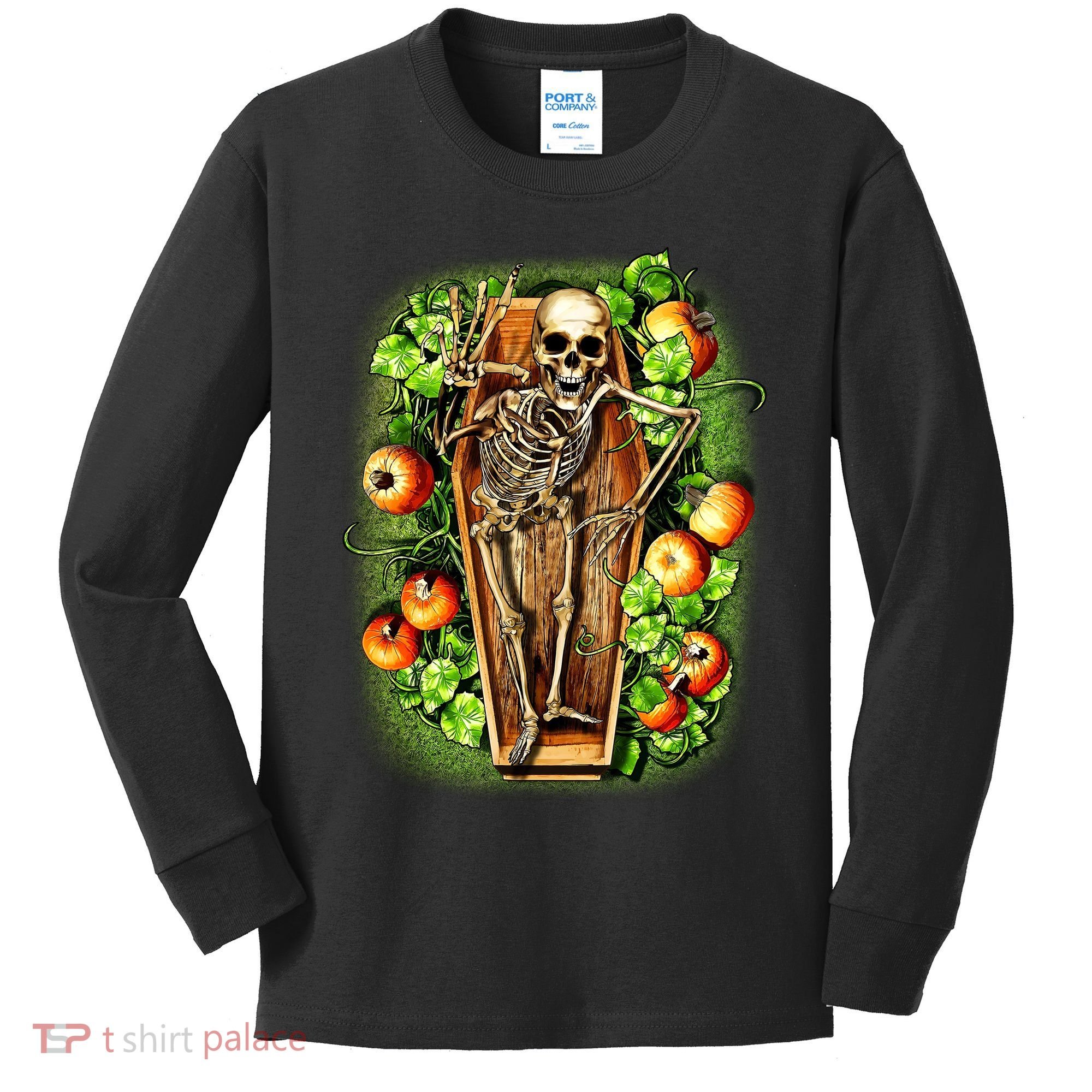 Halloween Casket Pumpkin Patch Kids Long Sleeve Shirt