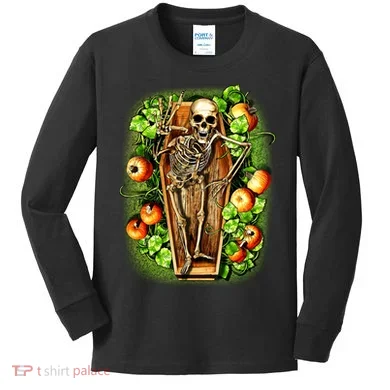 Halloween Casket Pumpkin Patch Kids Long Sleeve Shirt