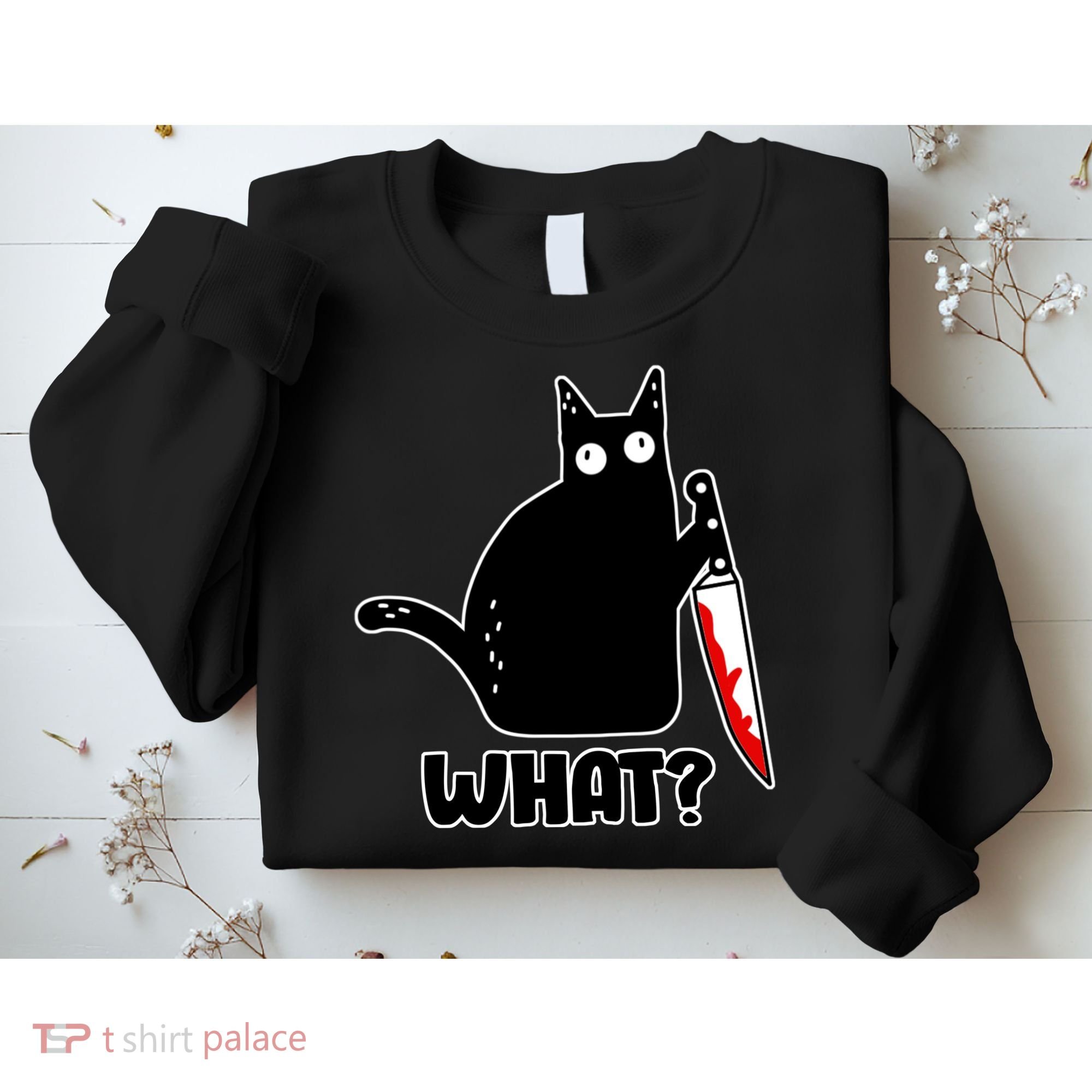 Halloween Cat what? Bloody Knife Sweatshirt