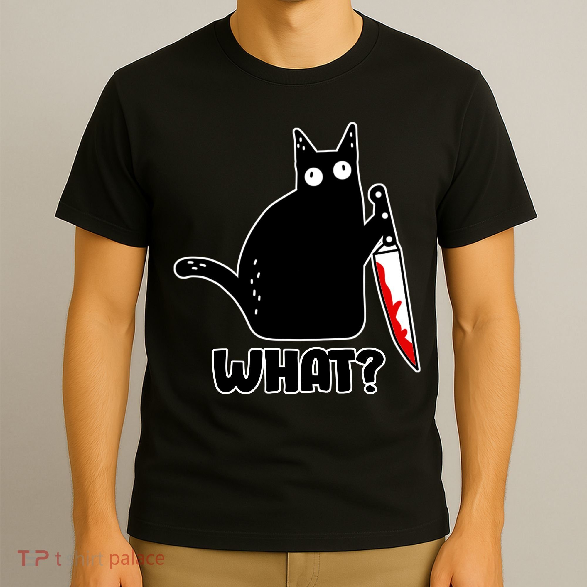Halloween Cat what? Bloody Knife T-Shirt