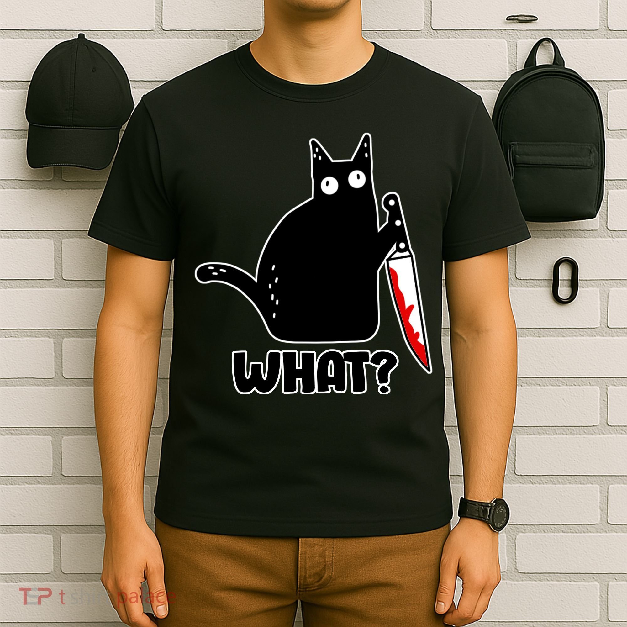Halloween Cat what? Bloody Knife T-Shirt