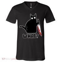 Halloween Cat what? Bloody Knife V-Neck T-Shirt thumb 0