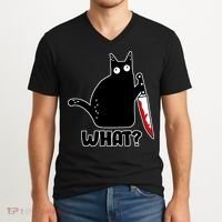 Halloween Cat what? Bloody Knife V-Neck T-Shirt thumb 2