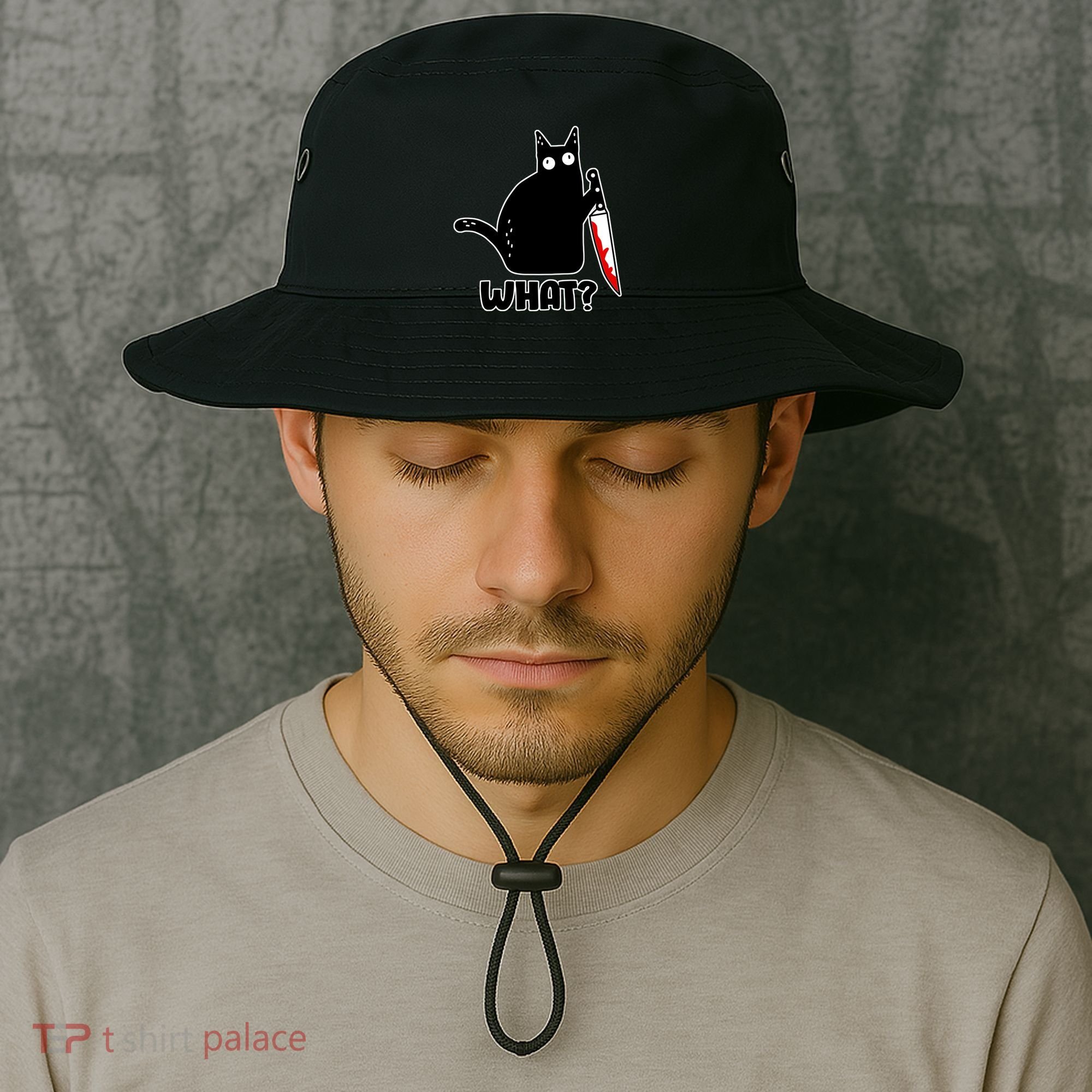 Halloween Cat what? Bloody Knife Bucket Hat