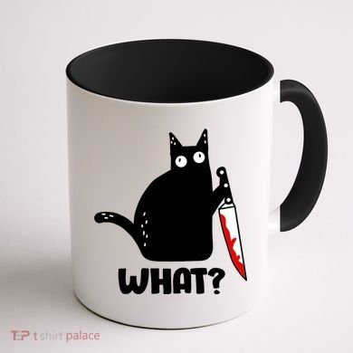 Halloween Cat what? Bloody Knife Coffee Mug back