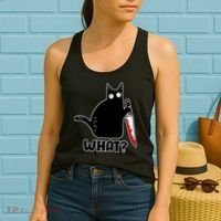 Halloween Cat what? Bloody Knife Women's Tank Top thumb 2
