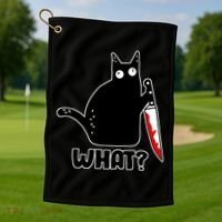 Halloween Cat what? Bloody Knife Golf Towel thumb 1
