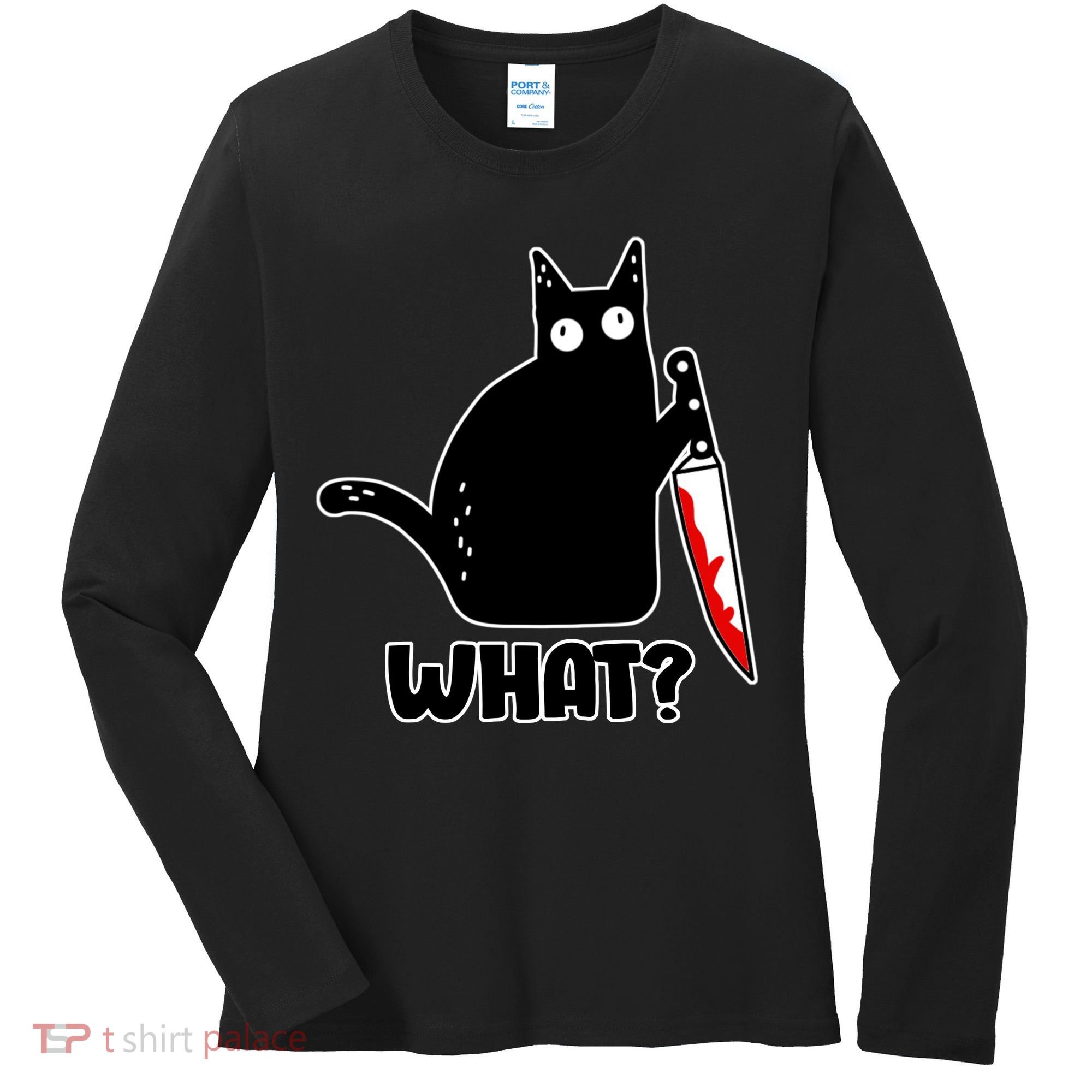 Halloween Cat what? Bloody Knife Women's Long Sleeve Shirt
