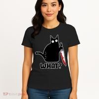 Halloween Cat what? Bloody Knife Women's T-Shirt thumb 4