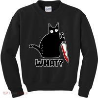 Halloween Cat what? Bloody Knife Kids Sweatshirt thumb 0