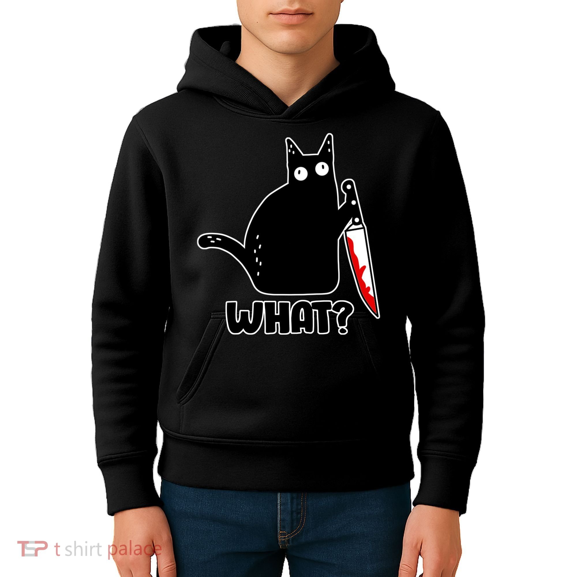 Halloween Cat what? Bloody Knife Kids Hoodie