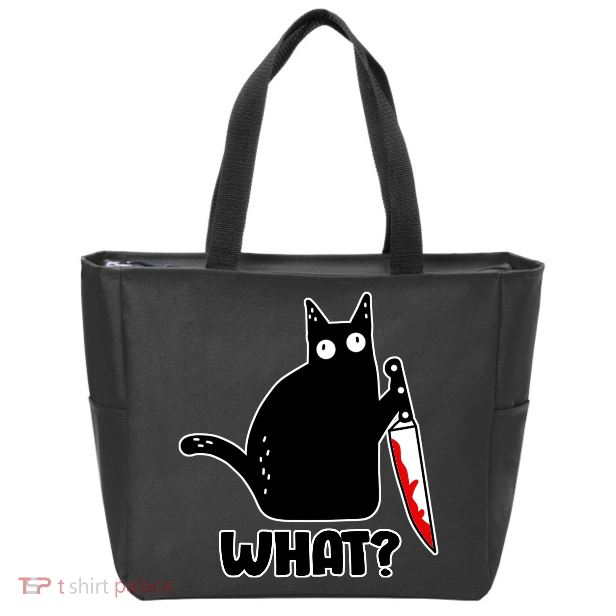 Halloween Cat what? Bloody Knife Tote Bag