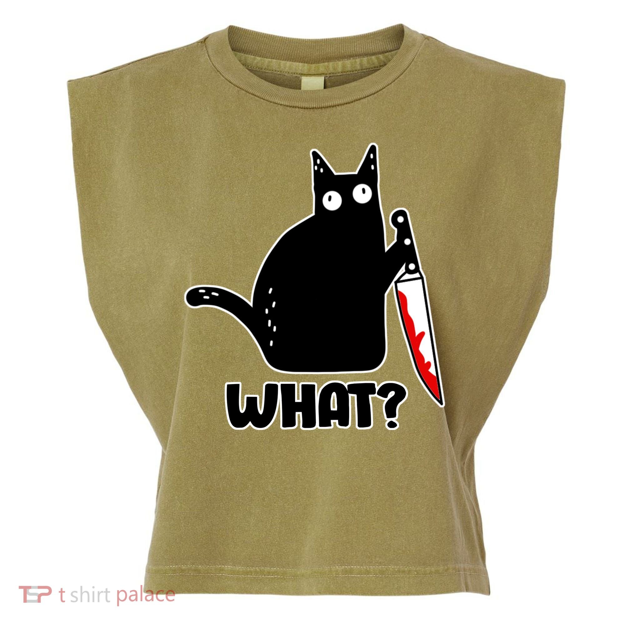 Halloween Cat what? Bloody Knife Garment-Dyed Women's Muscle Tee
