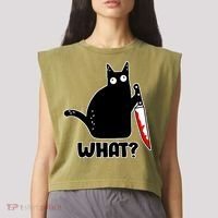 Halloween Cat what? Bloody Knife Garment-Dyed Women's Muscle Tee thumb 2