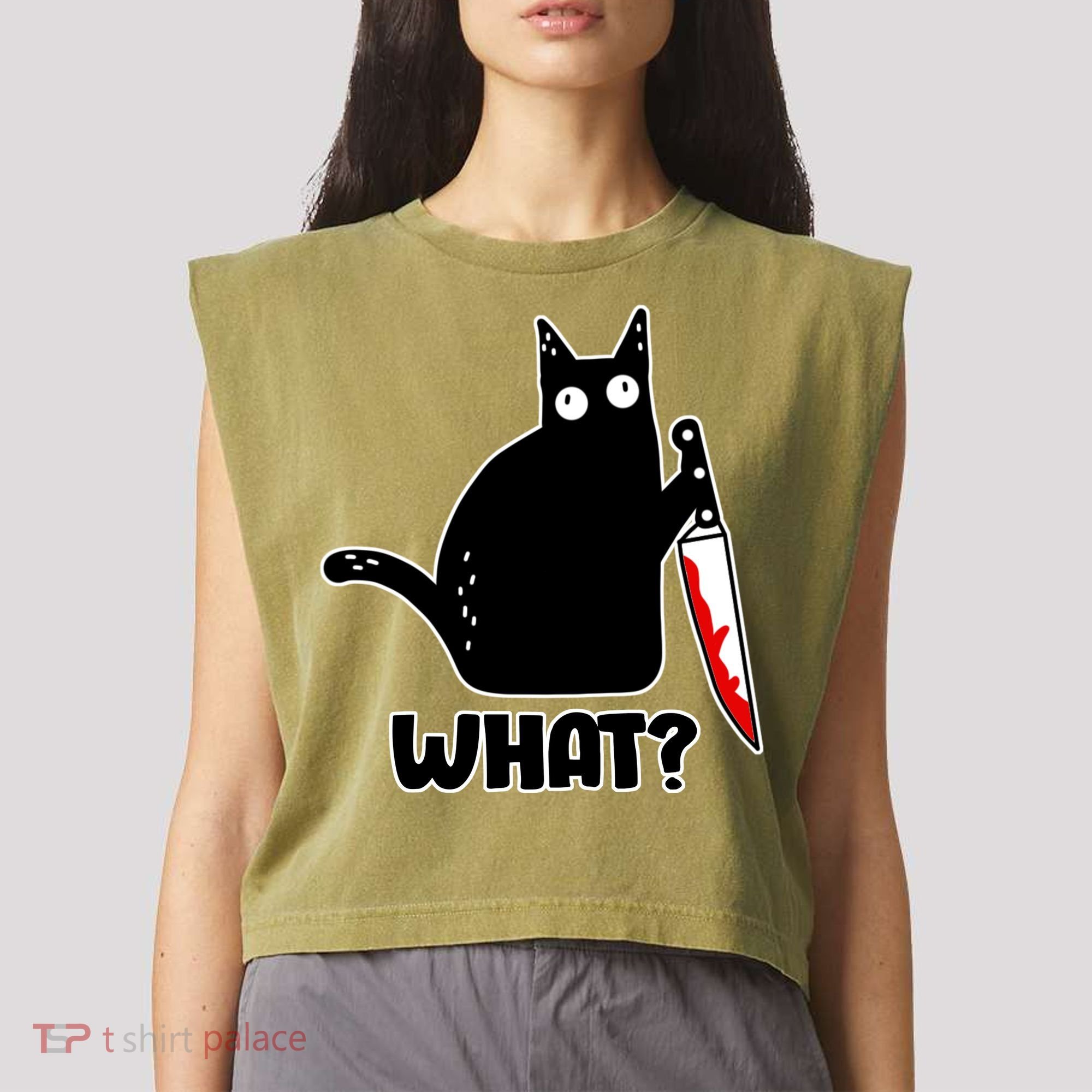 Halloween Cat what? Bloody Knife Garment-Dyed Women's Muscle Tee