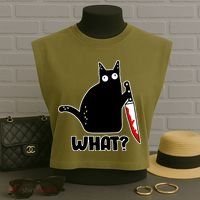 Halloween Cat what? Bloody Knife Garment-Dyed Women's Muscle Tee thumb 3