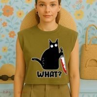 Halloween Cat what? Bloody Knife Garment-Dyed Women's Muscle Tee thumb 4