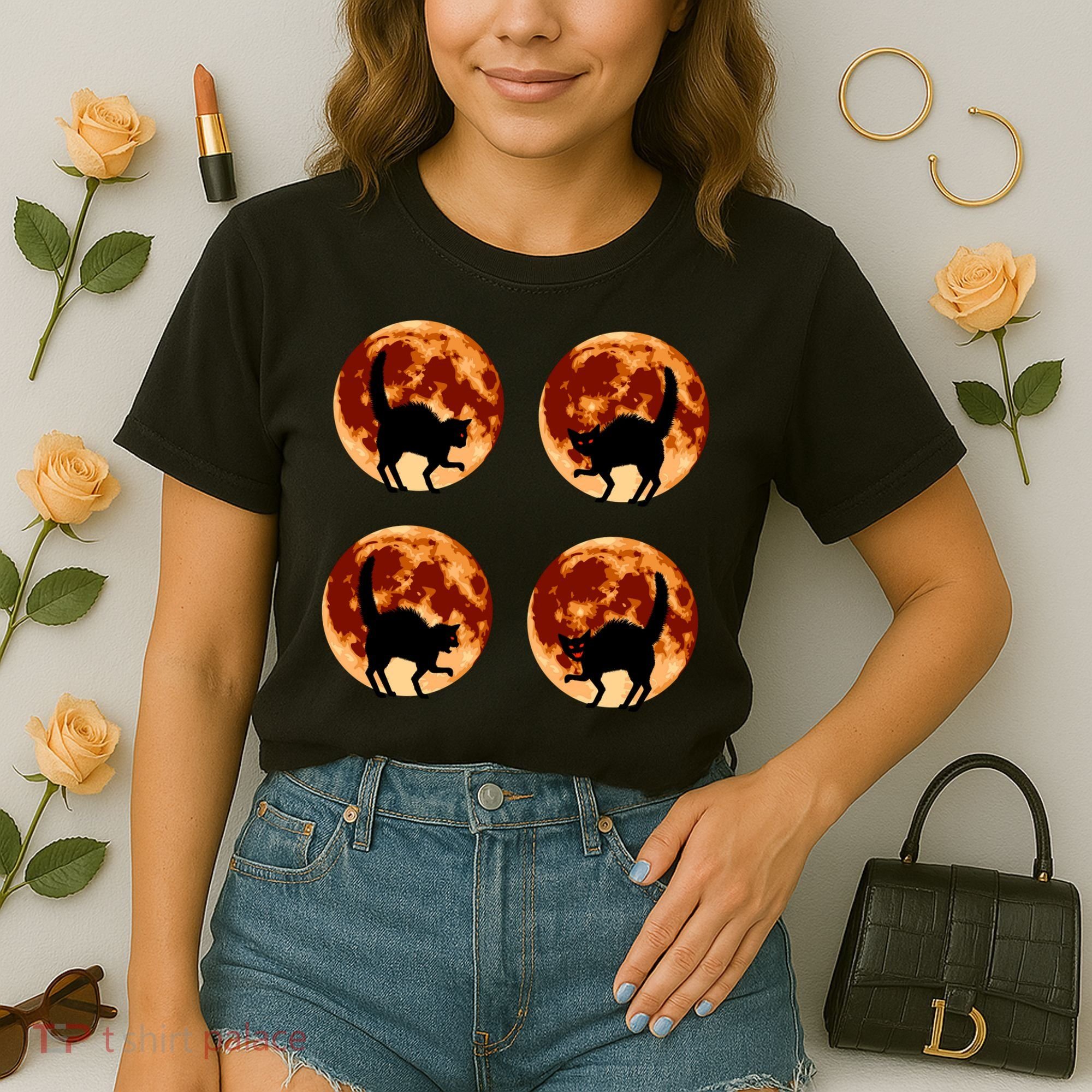 Halloween Cat with Full Moon Phases Comfort Colors Boxy T-Shirt