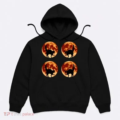 Halloween Cat with Full Moon Phases Hoodie