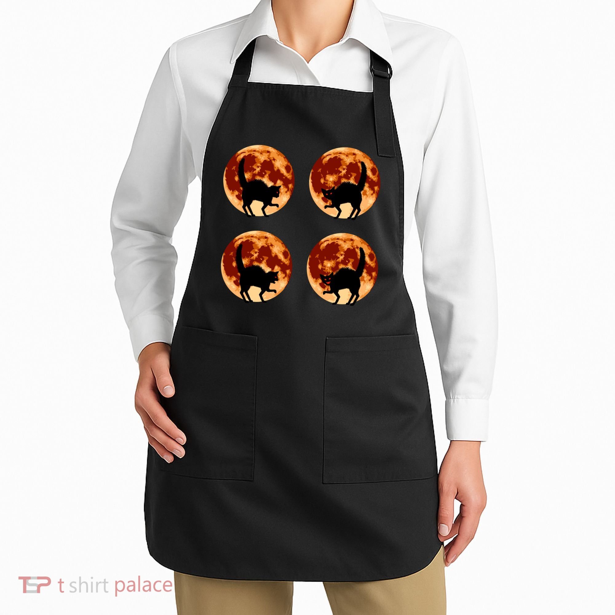 Halloween Cat with Full Moon Phases Apron