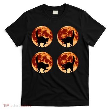 Halloween Cat with Full Moon Phases T-Shirt