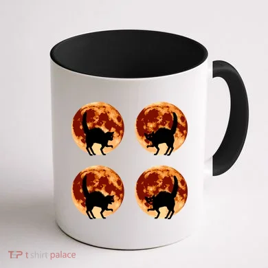 Halloween Cat with Full Moon Phases Coffee Mug back