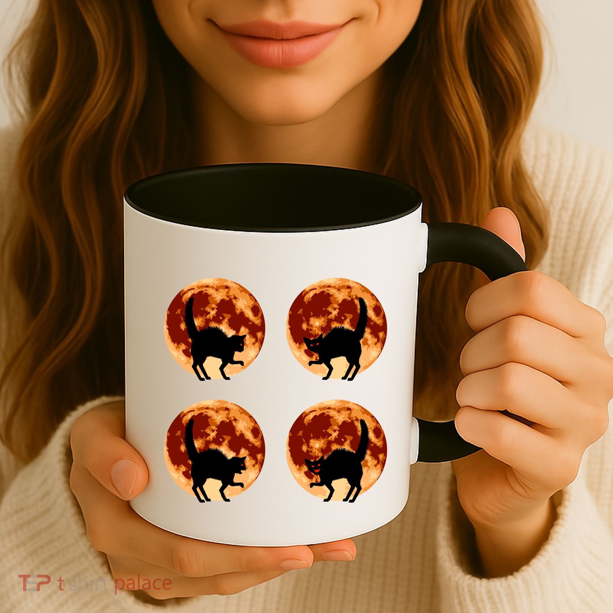 Halloween Cat with Full Moon Phases Coffee Mug