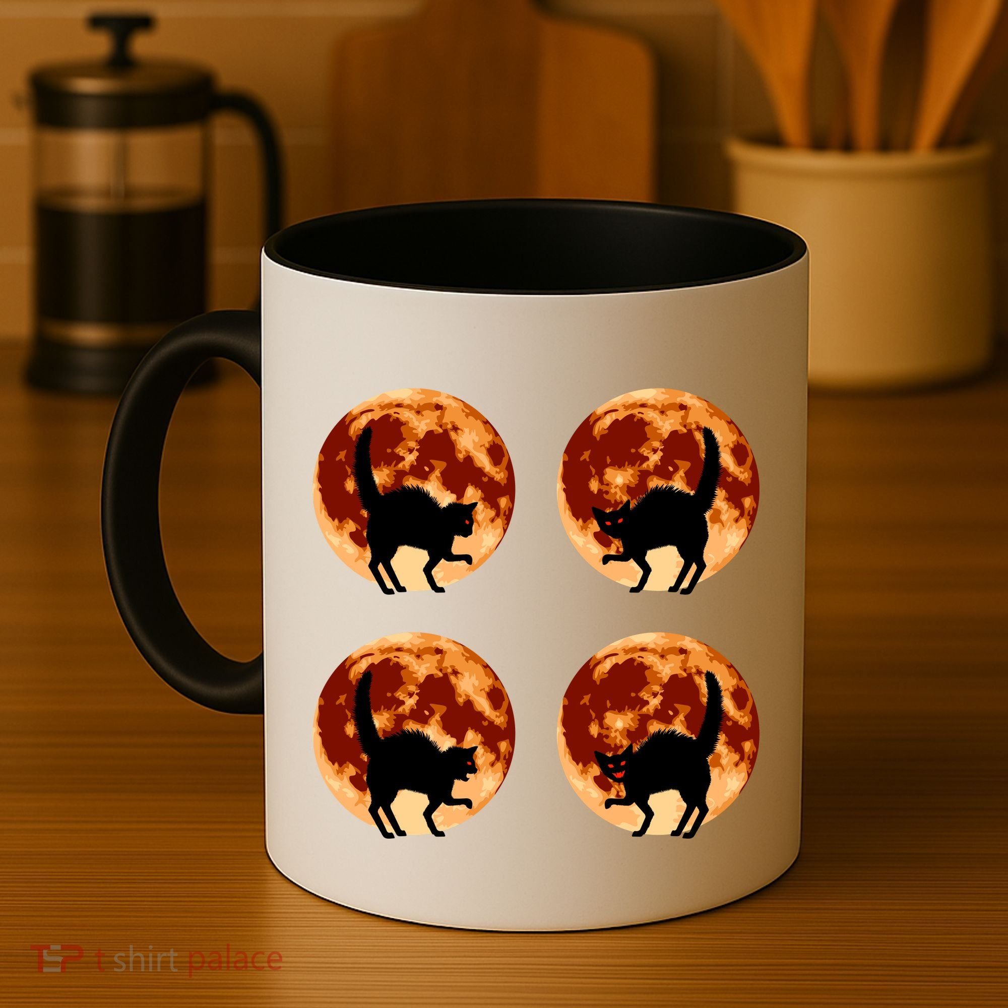 Halloween Cat with Full Moon Phases Coffee Mug