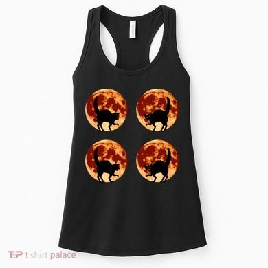 Halloween Cat with Full Moon Phases Women's Tank Top