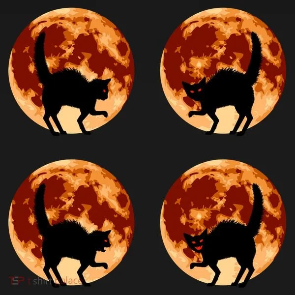 Halloween Cat with Full Moon Phases Kids Long Sleeve Shirt