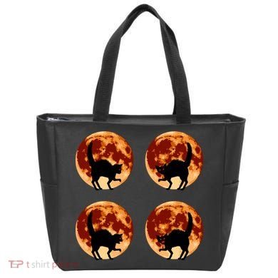 Halloween Cat with Full Moon Phases Tote Bag
