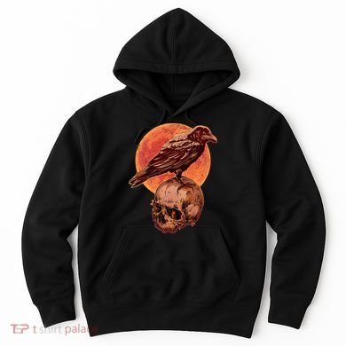 Halloween Cool Raven Crow Skull And Moon Hoodie