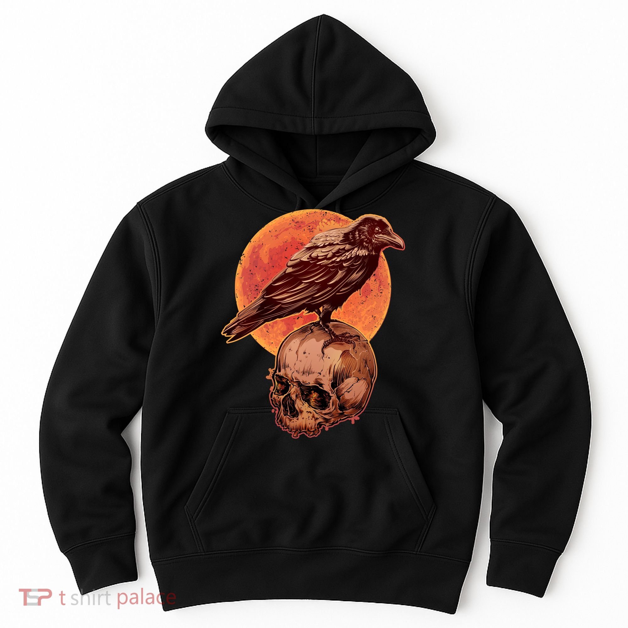 Halloween Cool Raven Crow Skull And Moon Hoodie