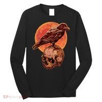 Halloween Cool Raven Crow Skull And Moon Long Sleeve Shirt thumb 0