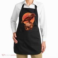 Halloween Cool Raven Crow Skull And Moon Apron thumb 2
