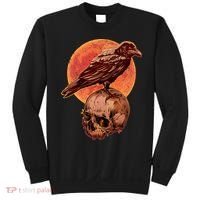 Halloween Cool Raven Crow Skull And Moon Sweatshirt thumb 0