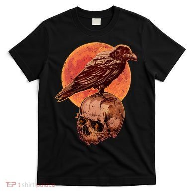 Halloween Cool Raven Crow Skull And Moon T-Shirt