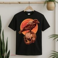 Halloween Cool Raven Crow Skull And Moon T-Shirt thumb 2