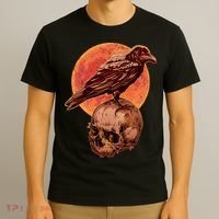 Halloween Cool Raven Crow Skull And Moon T-Shirt thumb 3