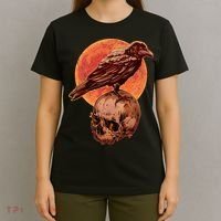 Halloween Cool Raven Crow Skull And Moon T-Shirt thumb 4